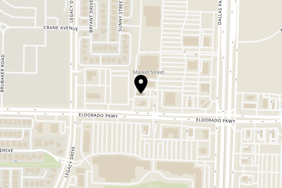 Map showing the location of Mary's Mediterranean Café and Grill on 4950 Eldorado Pkwy #100 in Frisco